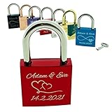 Liebesschloss mit Gravur, Vorhängeschloss Schloss, Romantisches Geschenk für Frau Mann Freund Freundin zum Valentinstag, Hochzeit, Hochzeitstag, Pärchen Liebesgeschenke Jahrestag Rot
