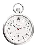REGENT Herren Taschenuhr Edelstahl 43 MM Quarz Weißes Zifferblatt Arabische Zahlen Datum P-778