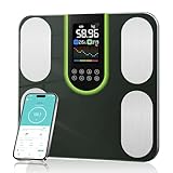 Körperfettwaage, Smart Waagen mit körperfett und muskelmasse, BMI, Viszerales Fett, Körperwasser(20 Körperwerte) - Personenwaage mit Körperfettanalyse, 4-Elektroden BIA Technologie, bis 180kg grüner
