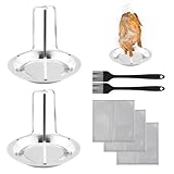 2 Stück Hähnchenhalter Grill Set, Hähnchenbräter Edelstahl mit 2 STK Ölpinsel und 3 Reinigungstüchern, Vertikal Hähnchen Ständer, Herausnehmbare Hähnchen Grill für Camping, Grillen, Abendessen