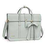 MOSISO Laptoptasche für Damen, 15-15,6 Zoll PU Leder Laptop Umhängetasche Umrüstbar auf Rucksack, 16 Zoll Lässig Handtasche Aktentasche Arbeit Reisen Tasche mit Schleifenknoten, Salbei Grün
