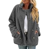 Winterjacke Warm Gefüttert Fleecejacke Zweireiher Wintermantel Dicke Jacke Winter Teddyjacke Umlegekragen Wollmantel Plüschjacke Frauen Kuscheljacke Flauschig（Dunkelgrau,M)