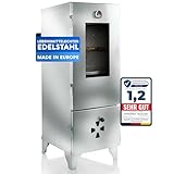 SCHWANFELD® Räucherofen Edelstahl Smoker [INKL. RÄUCHERHAKEN & THERMOMETER] - Premium Räucherschrank Räuchertonne - Made in Europe Räucherofen für draußen - Räucherofen Holz Räucherkammer Hochwertig