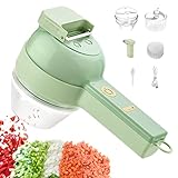 Aicharynic Handheld Elektrischer Gemüseschneider, 4-in-1 Multifunktion Gemüsehobel Set, Zwiebelschneider, Elektrisch Gemüsemühlen, Gurkenhobel, Zerkleinerer Elektrisch für Knoblauch, Gemüse, Obst