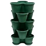 Engelland 5X Blumentopf, Säulentopf, Pflanzturm, Hochbeet, Pflanztopf-Kübel mit Untersetzer, stapelbar, widerstandsfähig, Kunststoff, für Außenbereich, 55 Liter, Farbe: Moos-Grün