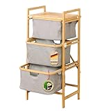 Floordirekt Wäschekorb, Bambus Wäschesammler mit 3 Fächern, Wäschekorb für Schmutzwäsche, Wäschesortierer aus Holz mit Wäschebox (Missouri)