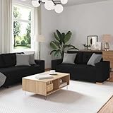 HETFTJN 3+2-Sitzer Sofa Set Schwarz Stoff 160/221 cm Breite Polsterung Couchgarnitur Modernes Design Breite Armlehnen Robustes Holz-Metall-Gestell Wohnzimmer Büro Gästezimmer