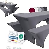 Beautissu Edles Stretchhussen Set 3tlg. Victoria - Elastische Hussen für Bierzeltgarnitur 220x70 cm – Festliche Husse Biertisch + 2 Bierbank - Bierzeltgarnitur Hussen in Anthrazit
