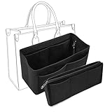 Kolamom Taschenorganizer Filz Große Handtaschen Organizer für Frauen Tote Bag, Multi-Pocket Taschen Organizer Shopper mit Abnehmbare Reißverschluss-Tasche, Schlüsselkette, Schwarz