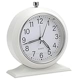 HENGBIRD Kleiner Wecker 4.5-Zoll Retro Wecker Analog ohne Ticken mit Licht lautloser Metall-Tischuhr für Regal Nachttisch Schlafzimmer Weiß