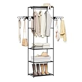 WOLTU Kleiderständer, Kleiderschrank offen, freistehende Garderobe, mit Kleiderstange Ablagen Haken, für Schlafzimmer Wohnzimmer, 53,5x171x35,5 cm, Schwarz