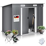 KESSER® Gerätehaus L Metall 4 m³ mit Fundament | 210x122x186 cm | 2X Schiebetür & Fundament | Geräteschuppen | Gartenhaus Schrank | Pultdach Garten Schuppen, Grau