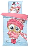 one-home Winter Bettwäsche Thermo Fleece Kuschelig Warme Bettbezüge Flauschig Warm Weich, Größe:2 teilig 135x200 cm, Farbe:Eule Schneemann Rosa Blau