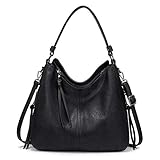 Realer Handtaschen Damen Lederimitat Umhängetasche Designer Taschen Hobo Taschen groß Mit Quasten Schwarz