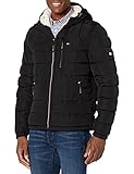 Tommy Hilfiger Herren Midweight Sherpa Lined Hooded Water Resistant Puffer Jacket Mantel, Black Tech, XL