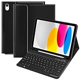 TQQ Hülle mit Tastatur für iPad 10 Generation 10,9 Zoll 2022, (QWERTZ Deutsches Layout), Abnehmbare Kabellose Bluetooth Tastatur, Flexibles TPU Hülle mit Stifthalter für Neue iPad 10. Generation