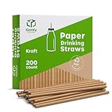 Comfy Package [200 Stück] Kraft-Papierstrohhalme, 100% biologisch abbaubar & tintenfrei – Strohhalme zum Trinken und für Bastelarbeiten.