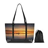 FANTAZIO Lonely Boat Laptop-Tragetasche mit Sonnenuntergang und Meer, für 39,6 cm (15,6 Zoll) große Laptops, leichte Canvas-Tragetasche, Schultertasche