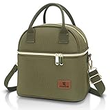 Hafmall Doppelschicht Isolierte Lunch Taschen, 9L kleine Kühltasche für Damen Herren, Mittagessen Tasche mit Verstellbarem Schultergurt, Thermotasche für Arbeit Schule (Grün)