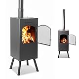 BonFeu BonCarré Schwarz - Terrassenofen - Feuerstelle mit Funkenschutz für entspannte Abende - Feuersäule Outdoor - Terrassenkamin mit Grillrost - Gartenofen aus hochwertigem Cortenstahl - 35x35x153cm