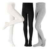 Petrass Mädchen Strumpfhosen Kleinkind Zopfmuster Baumwolle Nahtlose Tanz Ballett Baby Mädchen Leggings 3 Stück Schwarz/Elfenbein/Grau 5-6 Jahre