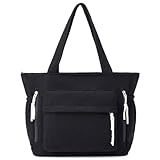 Waniki Handtasche Damen Groß Shopper Tote Bag Cord Tasche Umhängetasche Damen Schultertaschen Beuteltasche Stofftasche für Arbeit Büro Reisen Einkaufen Schule und Alltag (Schwarz)