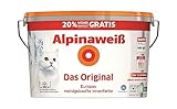 Alpinaweiß Das Original 12 Liter – optimal deckende und ergiebige weiße Wandfarbe – mit Spritz-Schutz-Formel