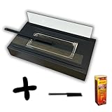 Exklusiver Tischkamin für Innen und Außen: Elegantes Design und sichere Handhabung mit hochwertigem Brennkern und beschichtetem Glas, inklusive Streichhölzer und Löschhilfe