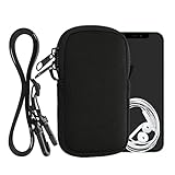 kwmobile Handytasche für Smartphones XS - 3,5/4' - Neopren Handy Hülle Schwarz mit Kordel - Handy Tasche mit Handykette 12,5 x 6,5 cm Innenmaße