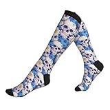 JDNFDR Wandersocken, weiße Totenkopf-blaue Gänseblümchen, Sneaker-Socken, Anti-Schweiß, Sportsocken, weiche Socken zum Wandern, Spazierengehen, Baseball