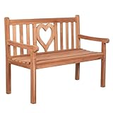 MR. DEKO® Gartenbank Motiv Teakholz | Holzbank mit Lehne | Friesenbank für draußen | 2-Sitzer 120x60x94 cm | Sitzbank Teak massiv & wetterfest Garten Balkon Terrasse | Parkbank zum Relaxen (Herz)