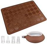PERFETSELL Macarons Backmatte Braun Silikon Backmatte 48 Löcher Macarons Silikonmatte Silikonform Antihaftbeschichtet Mold Macarons mit Dekorieren Stift und 4 Düsen 39 * 28cm