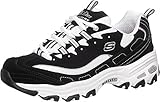 Skechers Damen D'lites Biggest Fan Sneaker, Black Trubuck White Mesh Silver Trim, 40 EU
