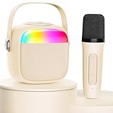 HWWR Karaoke-Maschine für Kinder & Erwachsene, Mini tragbare Bluetooth-Lautsprecher mit 2 Mikrofonen, D22W