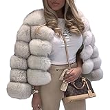 PengGengA Damen Kunstpelz Mantel Faux Pelz Winterjacke Kunstfell Oberbekleidung Offener Front Crop Dicker Parka Wintermantel Warm Plüschjacke - Ben, S