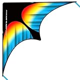 Flying Hoofer Delta Drachen Flugdrachen für Erwachsene und Kinder - 60'' x 30'' - Einleiner Flugdrachen, Leicht zu fliegen - Komplett mit 300ft Drachenschnur und Griff.(Blau&Gelb)