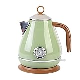 1.7L Wasserkocher Haushalt Wasserkocher Mini Retro Kaffeekanne Heizung Edelstahl Teekanne mit Temperaturmesser Auto Cut Off für Home Office Küche
