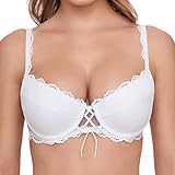 Susa Wiesn-Zauber Dirndl BH B / 95 Weiß I Bügel-Push-Up BH mit Jacquardtronic-Spitze I BH für EIN Atemberaubendes Dekoletté mit Schnürung im Steg