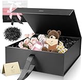 Schwarz Luxus Große Magnet-Geschenkbox, 32,5 * 23 * 10,5cm mit Band, Papier& Grußkarte Party Favor Box für Hochzeit, Geburtstag & Muttertag