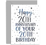 Lustige Geburtstagskarte für Freunde, 'Happy 20th Anniversary of Your 20th Birthday', witziges Design, perfekt für Ihn, Herren, Bruder, Ehemann, innen blanko, mit Umschlag