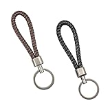 Suaywo 2 Stück Leder Schlüsselanhänger für Auto, Motorrad, Fahrrad und Haus - Schlüsselband in Kaffee und Schwarz