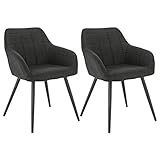 WOLTU® Esszimmerstühle BH224an-2 2er Set Küchenstuhl Polsterstuhl Wohnzimmerstuhl Sessel mit Armlehne, Sitzfläche aus Stoffbezug, Metallbeine, Anthrazit