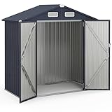 COSTWAY Gerätehaus Metall, Geräteschuppen mit 4 Lüftungen & abschließbare Türen, Gartenhaus Wetterfest für Garten, Hinterhof, 193 x 108 x 196 cm, Dunkelgrau