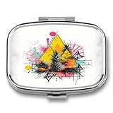 Pillendose, niedlich, Ananas und Dreieck, bedruckt, lustig, groß, 2 Fächer, wöchentlich, monatlich, Reisen, rechteckig, tragbar, Geldbörse, Pillenbehälter