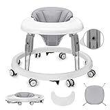 Baby Lauflernhilfe, Anti-Collision Design One-Touch Folding Baby Walker, Anti-Roll 8-Rad-Rundfahrwerk, 7-Gang höhenverstellbar, mit großem Essteller und Bremse für Baby von 6-18M (Grau)