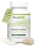 Plusvive Sango Koralle 180 Kapseln – hochdosiert mit 1100 mg Sango Koralle pro Kapsel – natürliches Calcium und Magnesium im Verhältnis 2:1 – laborgeprüft und vegan