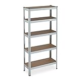 Relaxdays Schwerlastregal verzinkt, Traglast 875kg, 150x75x30 cm, 5 Böden, zum Stecken, Stahl, Lagerregal Keller, Silber