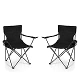BigDean 2X Faltstuhl SCHWARZ Campingstuhl Anglerstuhl mit Getränkehalter & Tragetasche - Anglersessel klappbar - Klappstuhl Gartenstuhl Faltstuhl Relaxsessel Angelsessel faltbar