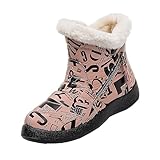 Outdoor Damen Warm halten Plüsch Drucke Flache Runde Zehe Faul Schuhe Schneestiefel Mädchen Gr. 31 (Pink, 42)