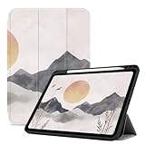 Hülle Für Ipad 2024 Air 6. Generation 11', Hülle Mit Stifthalter, Magnetischem Ständer Und Kartensteckplatz, Smart Case Mit Automatischem Ruhe-/Aufwachmodus, Sonne Berge Vögel